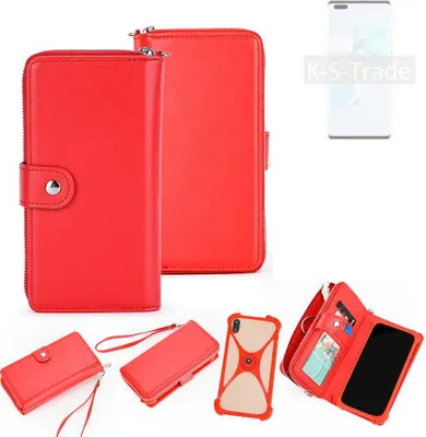 Produktbild von K-S-Trade 2in1 Schutzhülle Portemonnee Handyhülle mit Bumper kompatibel mit HTC Desire 20+ Hülle Case Etui Geldbörse Smartphone rot (1x)