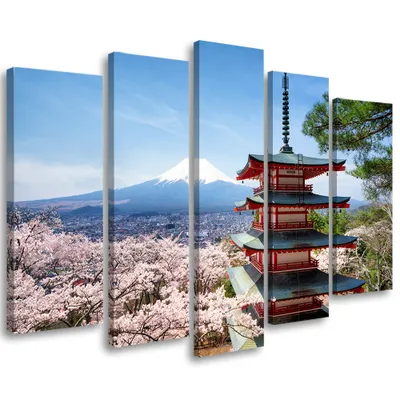 Produktbild von 5-teiliges leinwandbild japan berg fuji 100x70 cm Feeby blau wandbild bereit zum aufhängen
