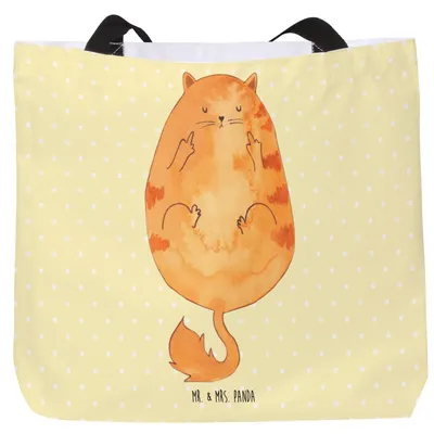 Produktbild von Mr. & Mrs. Panda Stoffbeutel Katze Mittelfinger - Gelb Pastell - Geschenk, Katzen, Miau, Reisetasche, Tote Bag, Schultasche, Pandatasche, Cat, Cats, Strandtasche, Genervt