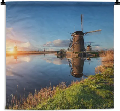 Produktbild von MuchoWow® Wandteppich Wandbehang Windmühle - Wasser - Sonne 150x150 cm Tapisserie Dekoration Wandtuch - Wohnaccessoires - Modernes