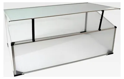 Produktbild von Frühbeetkasten mit Hohlkammerplatten und Aluminium-Rahmen, Hochbeet-Abdeckung mit arretierbarem Dach, Frühbeetaufsatz für Hochbeet 100 x 60 cm