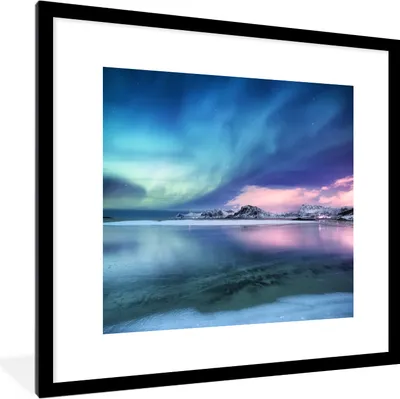 Produktbild von MuchoWow® MuchoWow® Gerahmtes Poster Nordlichter - Nacht - Winter 40x40 cm - Poster mit zchwarzem Bilderrahmen - Poster - Plakat im Rahmen