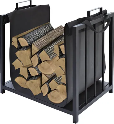 Zdjęcie produktu dla Stojak na drewno kominkowe Worek na drewno Kosz na drewno Stojak na drewno kominkowe Zestaw kominkowy 50x50,5x37 Stal czarna