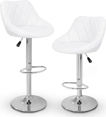 Imagen del producto de TRESKO Juego de 2 taburetes de bar, blancos, giratorios 360°, altura del asiento regulable 60-80 cm