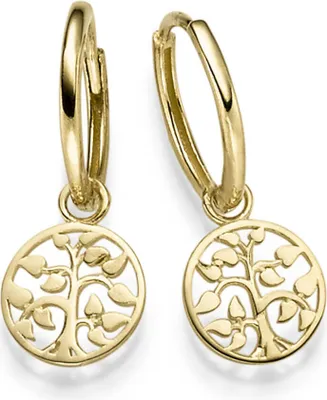 Produktbild von Creolen mit Einhänger Ohrhänger Lebensbaum 585 Gold Gelbgold Ohrschmuck glänzend