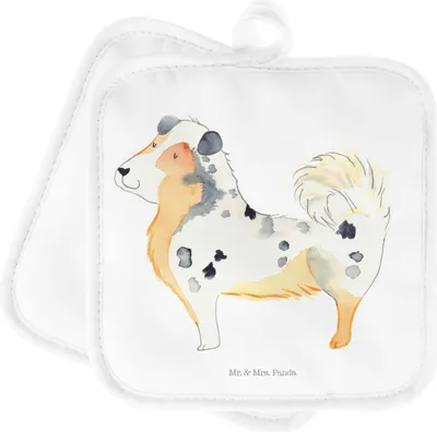 Produktbild von Mr. & Mrs. Panda Topflappen Hund Australien Shepherd - Weiß - Geschenk, Topfuntersetzer, Sprüche, Kochlappen, Spruch, Set, topfhalter, Hundeliebe, Ofenlappen