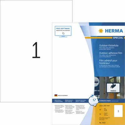 Produktbild von Etiketten A4 Outdoor Klebefolie 210x297 mm weiß extrem stark haftend Folie matt wetterfest 50 St.