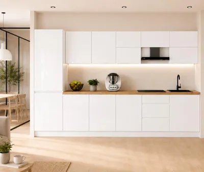 Produktbild von Küchenzeile 360 cm Küchenblock Einbauküche ohne Arbeitsplatte, LETANO Luki 9 Weiß Hochglanz mit Soft-Close