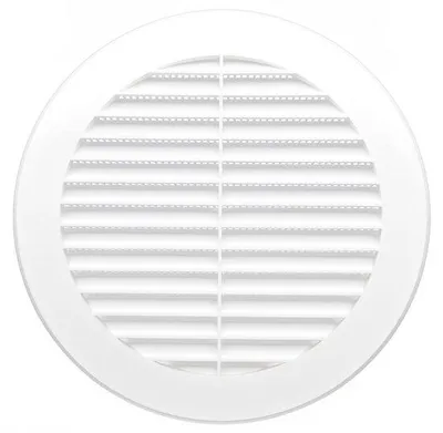 Productafbeelding van Ventilatierooster, afvoerluchtrooster, buitenrooster met insectenbescherming, ventilatierooster, luchtrooster, afvoerkap, rond kunststof luchtgeleidingselement, wit, diameter: 100 mm