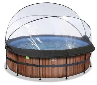 Produktbild von EXIT Wood Rahmenpool ø427, Aufstellpool, mit Sandfilteranlage & Überdachung, Rund, Braun