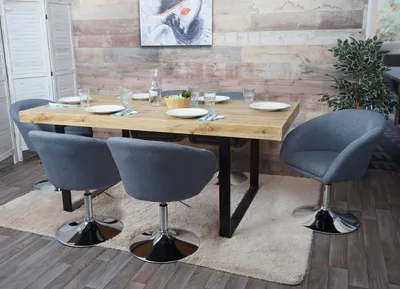 Immagine prodotto di set di 6 sedie per sala da pranzo HWC-F19, sedia da cucina sedia girevole sedia lounge, girevole regolabile in altezza ~ tessuto/tessuto grigio scuro