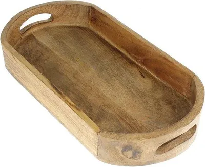 Immagine prodotto di Ciotola rotonda in legno da 39 cm - Ciotola decorativa in legno con manico per la decorazione della tavola
