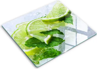 Zdjęcie produktu dla Deska kuchenna – 60 cm x 52 cm - Szklana deska do krojenia - Szkło hartowane – Antypoślizgowa - Limonka Mięta I Lód