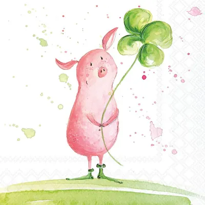 Produktbild von 20 Servietten Sweet and lucky - Lustiges Schweinchen mit Kleeblatt 33x33cm