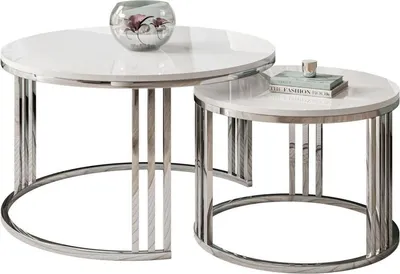 Produktbild von LORI 2in1 runder Couchtisch Chrom / Weiß hochglanz