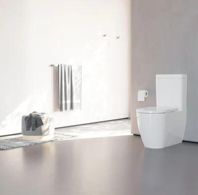 Produktbild von SANYCCES ARC Stand-Kombi-WC Wasschernaschluss unten spülrandlos mit SoftClose WC-Sitz, weiß