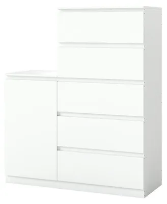 Obrázok produktu pre Komoda bielej farby s 5 zásuvkami a príborník s dvierkami, výška 120 cm