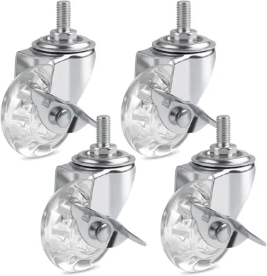 Produktbild von 4 Stück Möbelrollen mit Bremse, 50mm, 360° drehbar, transparente Lenkrollen, M8 Gewinde
