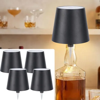 Produktbild von 4er-Set Flaschenlampe, 8h Power-Akku Dimmbar - 3600 mAh - 3 Lichtfarben, Schwarz -Stimmungsvolle Beleuchtung - Flaschenlicht mit Metallschirm