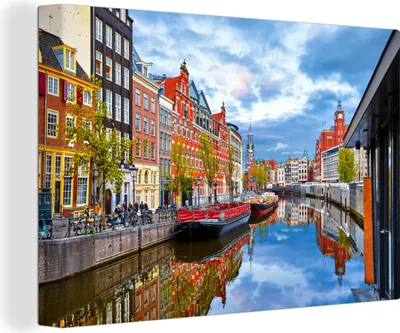 Produktbild von OneMillionCanvasses® - Leinwandbilder - 150x100 cm, Amsterdam - Kanal - Zentrum, Wandbilder Kunstdruck Wanddekoration