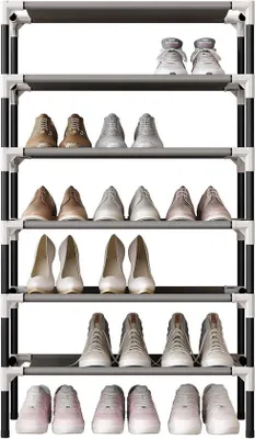 Image de Étagère à chaussures noire à 6 niveaux pouvant accueillir 18 paires, robuste, tubes de 16 mm d'épaisseur