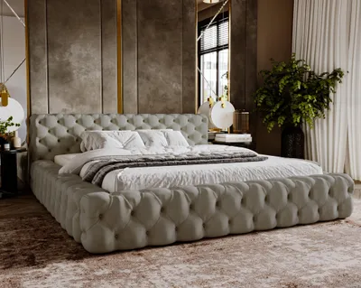 Obrázok produktu pre Čalúnená posteľ 180x200 cm Vigo - posteľ Chesterfield so zamatovou látkou - zásuvka, čelo postele a lamelový rám (svetlo sivá - Amor Velvet 4318)