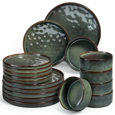 Productafbeelding van 18-delig Servies Set van Steengoed - Diner- en Dessertborden, Mueslibowls