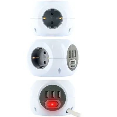 Produktbild von Steckdosenwürfel 3fach mit USB-A Buchsen