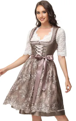 Produktbild von Elegantes Midi-Dirndl mit Spitzen-Schürze - Größen 34-44 - Reißverschluss - Ornamentmuster
