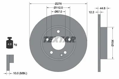 Obrázok produktu pre 2 brzdové kotúče Textar 276 mm masívne predné pre Mercedes triedy A W169