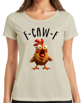 Produktbild von F-CAW-F Lustiges Cartoon Huhn Verrücktes Bauernhof Humor witzig Damen T-Shirt, Natur, M