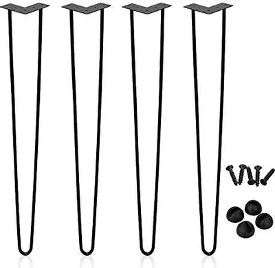 Immagine prodotto di Hengda 4x gambe da tavolo in metallo nero corridori da tavolo gamba da tavolo a forcina 12 mm, gambe a forcina in acciaio, gamba a 2 barre, 15 cm
