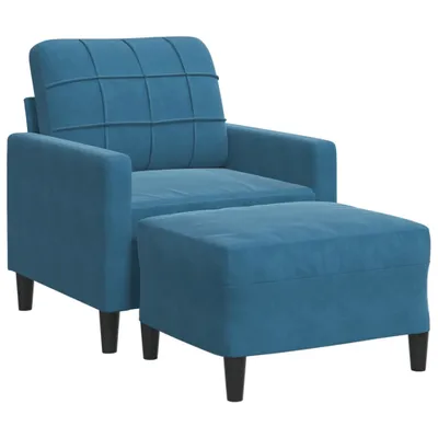 Produktbild von Sessel mit Hocker Blau 60 cm Samt