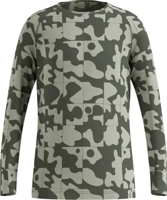 Langärmliges Odlo Adventurer Active Warm Shirt mit grün-grauem Camouflage-Print und Rundhalsausschnitt
