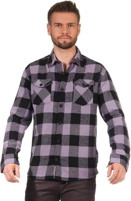Immagine prodotto di Camicia da boscaiolo da uomo a quadri camicia casual a maniche lunghe, lilla-nero S