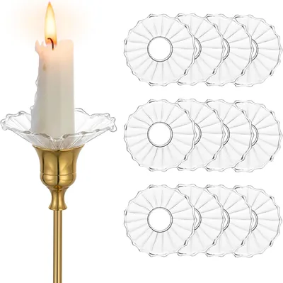 Productafbeelding van Hewory Druppelvanger voor kaarsen, druppelbescherming, glas: 12 stuks, vintage druppelbescherming, kaars glazen, kaarsenring voor staafkaarsen
