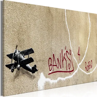 Produktbild von Vlies Leinwandbild - Banksy's Plane (1-part) - Red Graffiti Text on Mural Background 60x40 cm Streetart i-C-0144-b-a