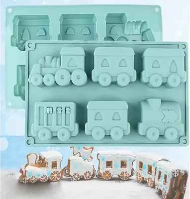 Produktbild von GKA 3D Silikon Backform Silikonform Silikonbackform Zug mit Lok und 5 Waggons Kuchenform Backen 28 cm