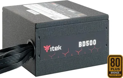 Produktbild von itek BD500, 500 W, 230 V, Aktiv, Überstrom, Überlastung, Überspannung, Kurzschluß, Unterspannung, 24-pin ATX, Nicht-modular