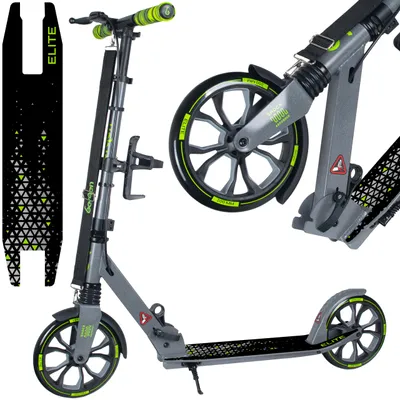 Zdjęcie produktu dla Hulajnoga miejska Bergen Elite, dla dzieci i dorosłych, 2x hamulec, amortyzator, duże koła 200mm, składana, 3-stopniowa regulacja wysokości