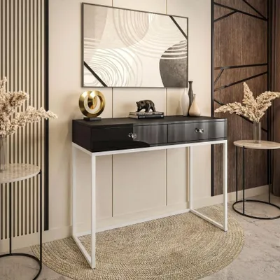 Produktbild von Konsole BLANCO LOFT II schwarz Hochglanz mit weißem Gestell und Griffen