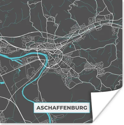 Produktbild von MuchoWow® Poster Karte - Aschaffenburg - Blau - Stadtplan - Deutschland 50x50 cm - Wohnzimmerdekoration