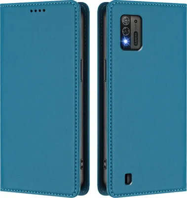 Produktbild von Handyhülle für ZTE Blade A52 Lite, Kunstleder Klapphülle Stoßfeste Magnetische Hülle mit Ständer Blau
