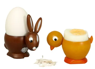 Produktbild von Tischdekoration 2 Eierbecher als Hase und Huhn Höhe 4 cm NEU