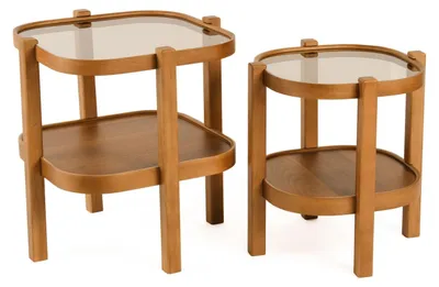 Obrázok produktu pre Skye Decor, kvalitné príkonové stolíky (2 kusy) vyrobené zo 100% bukového dreva, s povrchovou úpravou z orecha
