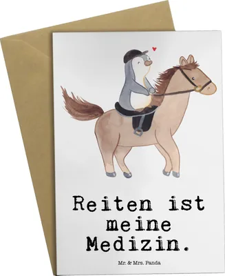 Produktbild von Mr. & Mrs. Panda Glückwunschkarte Pferd Reiten - Weiß - Geschenk, einladungskarten, Reitstall, osterkarten, Reitsport, Pferde, glückwunschkarten, Therapeutisches