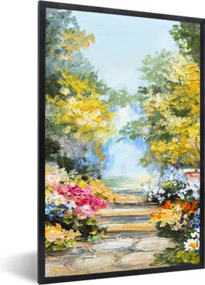 Produktbild von MuchoWow® Gerahmtes Poster Malerei - Blumen - Natur - Ölfarbe 40x60 cm - Poster mit Schwarzem Bilderrahmen Wandposter Rahmen Foto Bilder - Papierdruck - Wandbilder