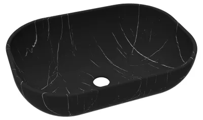 Productafbeelding van BAIKAL Wastafel voor opzetwastafel | Ovaal | Zwart Marquina | Keramiek | 46 x 33 x 13,5 cm