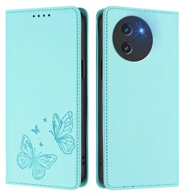 Image de Étui en cuir pour Doogee Note 59 / Note 59 Pro, motif papillon, étui portefeuille à rabat avec support, vert menthe