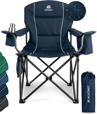 Imagen del producto de Silla de camping plegable de gran tamaño (XXL) – Silla plegable resistente para camping, soporta hasta 200 kg – cómoda silla para pescar, incluye una práctica bolsa térmica y un portavasos